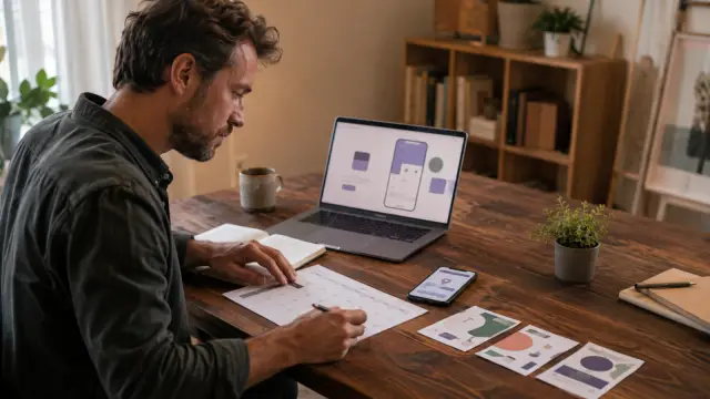 Twórca aplikacji planuje przedpremierową komunikację przy laptopie, telefonie i papierowym kalendarzu.