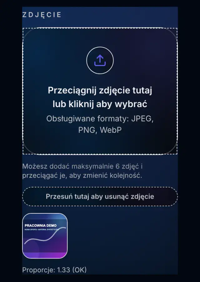 Pole dodawania zdjęcia w kreatorze posta Spreenity