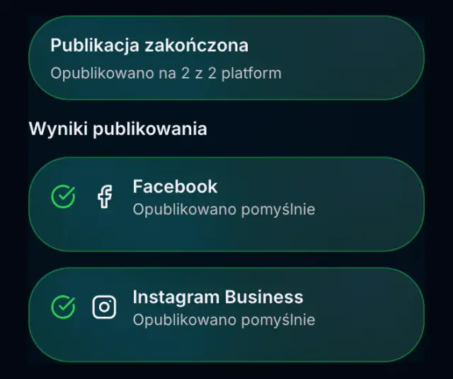 Wyniki publikacji posta na Facebooku i Instagramie w Spreenity