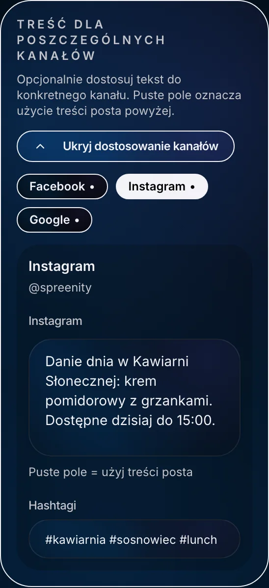 Osobne opisy dla Facebooka, Instagrama i Google Business Profile