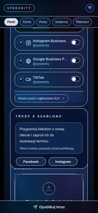 Kreator posta z tekstem przeniesionym z szablonu
