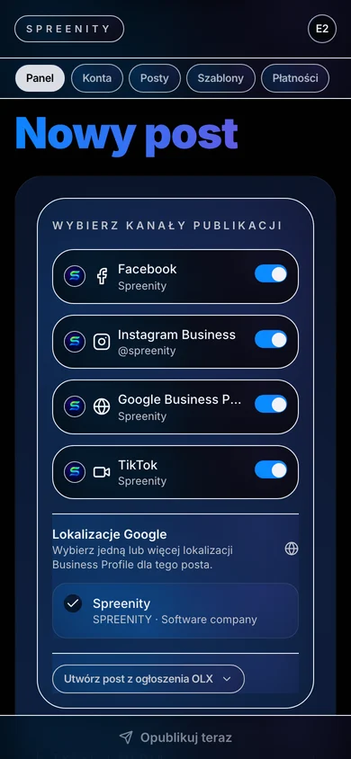 Wybór kanałów dla posta salonu kosmetycznego w Spreenity