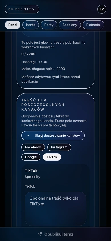 One post creator for Facebook, Instagram, Google and TikTok at Spreenity